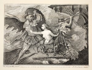 Satan, hřích a smrt, hospoda. 1792 od William Hogarth