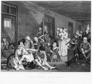 Scéna v Bedlamu, deska VIII, z knihy Pokrok hráběte od William Hogarth