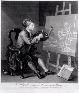 Autoportrét Painting the Comic Muse, rytý umělcem, hospoda. 1758 od William Hogarth