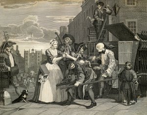 Pouliční scény v Londýně, William Hogarth (1697-1764), rytina, Anglie od William Hogarth