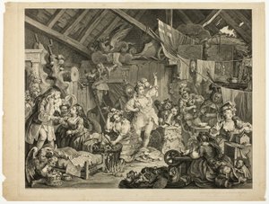Chodící herečky oblékající se ve stodole od William Hogarth