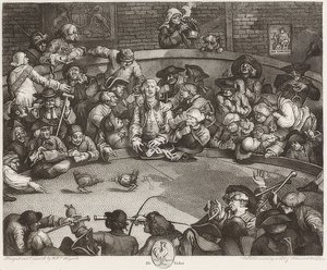 Kokpit / Der Hahnenkampfplatz. 1759 od William Hogarth