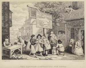 Volby – agitace o hlasy: satira na parlamentní volby v roce 1755, jedna ze série čtyř s názvem Humours of an Election od William Hogarth