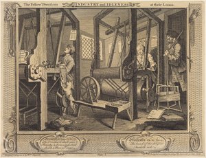 Tovaryšští učni u svých stavů od William Hogarth