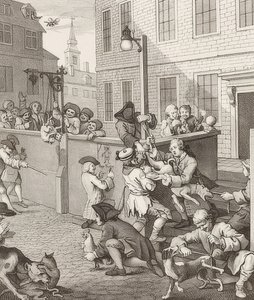 První fáze krutosti. Z: Čtyři fáze krutosti. 1751 od William Hogarth