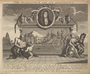 Frontispis a jeho vysvětlující deska 1: Ilustrace k Samuelu Butlers Hud..., 1725-30. od William Hogarth
