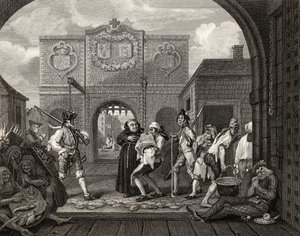 The Gate of Calais, nebo O The Roast Beef of Old England, z „Díla Williama Hogartha“, vydaného v roce 1833 od William Hogarth