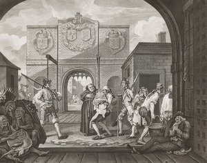Brána Calais, aneb O pečeně staré Anglie, nebo Ó, pečeně staré Anglie. 1749 od William Hogarth