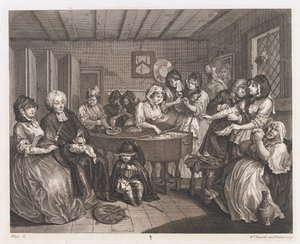 Pohřeb nevěstky, navržený 1732, tištěný 1744 (lept a rytina) od William Hogarth