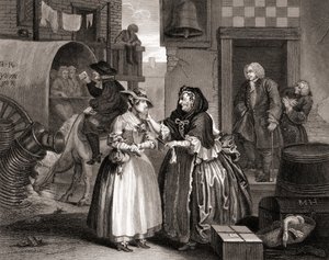 The Harlots Progress lapena do pasti kupce, z The Works of Hogarth publikovaných v Londýně 1833 (č. rytina) od William Hogarth