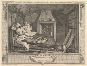 Idle Prentice se vrátil z moře a v podkroví s obyčejnou prostitutkou..., 30. září 1747. od William Hogarth