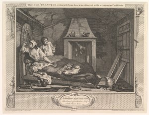 Idle Prentice se vrátil z moře a v podkroví se společnou prostitutkou..., 30. prosince 1747. od William Hogarth