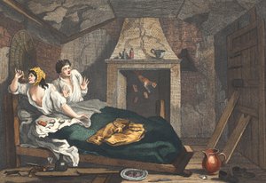 Nečinný „Prentice se vrátil z moře a v podkroví s obyčejnou prostitutkou“, deska VII „Průmysl a nečinnost, ilustrace z „Hogarth Restored: Celá díla slavného Williama Hoga od William Hogarth