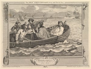 Idle Prentice se odvrátil a poslal na moře: Průmysl a nečinnost, deska 5, 30. září 1747. od William Hogarth