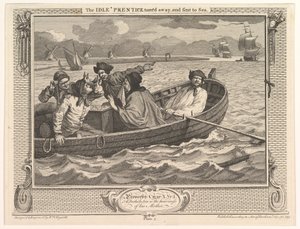 Idle Prentice se odvrátil a poslal do námořního průmyslu a nečinnosti, talíř..., 30. září 1747. od William Hogarth