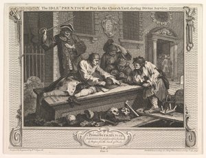 The Idle Prentice at Play in the Church Yard Industry and Idleness, deska 3, 30. září 1747. od William Hogarth