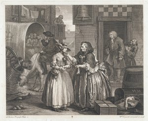 Z nevinné dívky se stává nevěstka, navrženo 1732, tištěno 1744 (lept a rytina) od William Hogarth