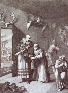 Kurát a holič se přestrojí, aby vzali Dona Quijota od William Hogarth