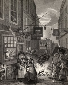Times of the Day: Night, z „Díla Williama Hogartha“, vydané v roce 1833 od William Hogarth