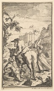 Trulla útočí na Hudibras Sedmnáct malých ilustrací pro Samuela Butlerse Hudibras..., 1721-26. od William Hogarth