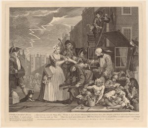 Zatčen pro dluhy, list 4 ze série „Život prostopášníka“ od William Hogarth