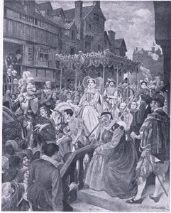 Státní vstup královny Marie do Edinburghu 1561, z Cassells History of the British People vydané společností Waverley Book Company, kolem 50. let (litho)