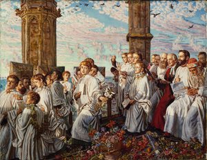 Květnové ráno na Magdalen College v Oxfordu, Ancient Annual Ceremony od William Holman Hunt