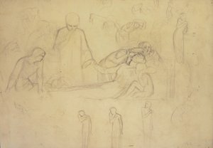 Studie pro postavy Doktora, Truchlící a Minervy od William Holman Hunt