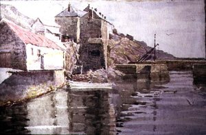 Vstup do přístavu, Polperro (akvarel na papíře)
