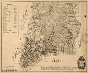 Plán města New-York [až na sever k East 31st Street], 1817 (černý inkoust na papíře, podložený látkou) od William Hooker
