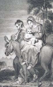 Útěk do Egypta, z „Historie a života našeho požehnaného Pána a Spasitele Ježíše Krista“, od reverenda J. Milnera, vydal B. Crosby, 1808