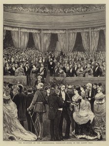 Recepce na mezinárodní výstavě, scéna v Albert Hall rytina