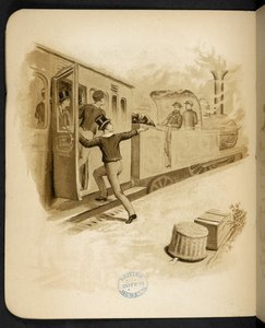 Nástup do parního vlaku.  Prázdninový vlak: píseň „Dulce Domum“ ... Ilustroval W. J. Webb.  Frederick Langbridge  Londýn, 1891