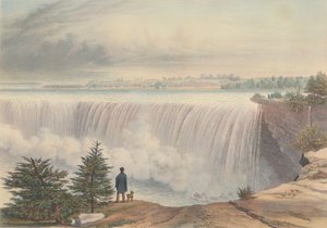 Niagarské vodopády ze Stolové skály, publikoval 1840.
