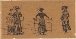 Studie žen u zábradlí parku od William James Glackens