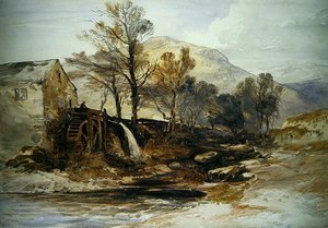 Vodní mlýn v severním Walesu (akvarel na papíře) od William James Muller