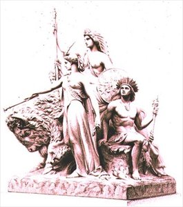 Amerika, vyrytý umělcem z mramorové skupiny Johnem Bellem (1811-95) v The Albert Memorial, Hyde Park, hospoda. by Virtue and Company (rytina) od William John Roffe