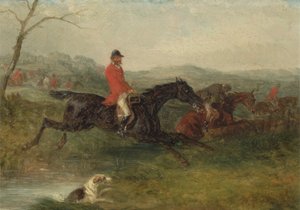 Foxhunting: Clearing a Brook (olej na mlýnské desce)