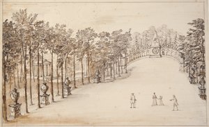 Chiswick, první návrh pro Exedru (pero a inkoust a mytí na papíře) od William Kent