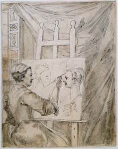 Lady Burlington u svého stojanu ve svém zahradním pokoji (pero, inkoust a tužka na papíře) od William Kent