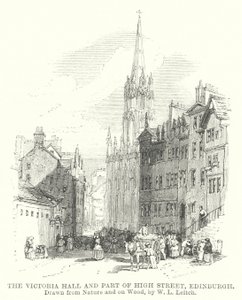 Victoria Hall a část High Street, Edinburgh (rytina)