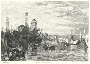 Benátky, ostrov Burano (rytina)