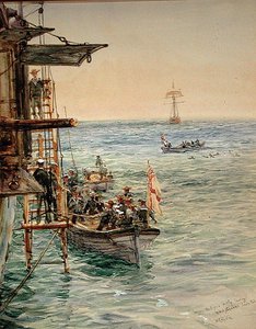 Eclipse Party Odcházení H.M.S. Theseus, Santa Pola (akvarel na papíře) od William Lionel Wyllie