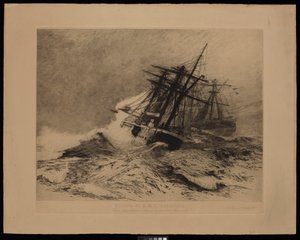 Útěk lodi H.M.S. Calliope z přístavu Apia Samoa 16. března 1889 (lept) od William Lionel Wyllie