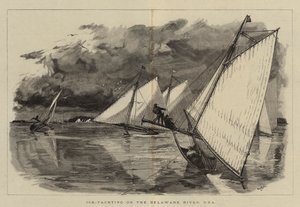 Lední jachting na řece Delaware, USA