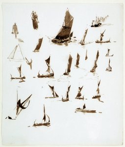 Studie o hausbótech na Temži (Anglie). Kvaš ze zápisníku, asi 1890, autor William Lionel Wyllie (1851-1931). od William Lionel Wyllie