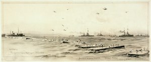 Německá flotila na volném moři v kleci ve Scapě, cca 1918 (praní, šedá, zesíleno bílou) od William Lionel Wyllie