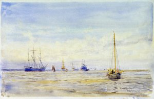 Řeka Hamble (Anglie) a plavba lodí. Akvarel, konec 19. století, autor William Lionel Wyllie (1851-1931). od William Lionel Wyllie