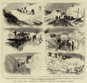 Nedávná velká sněhová bouře ve Skotsku, scény na Highland Railway