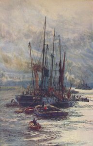 Vykládání uhlí do člunů, 1910 od William Lionel Wyllie